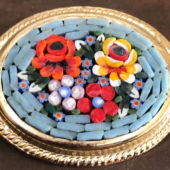 Micro Mosaic Vintage Brooch Pin Floral - Picture 2 of 7